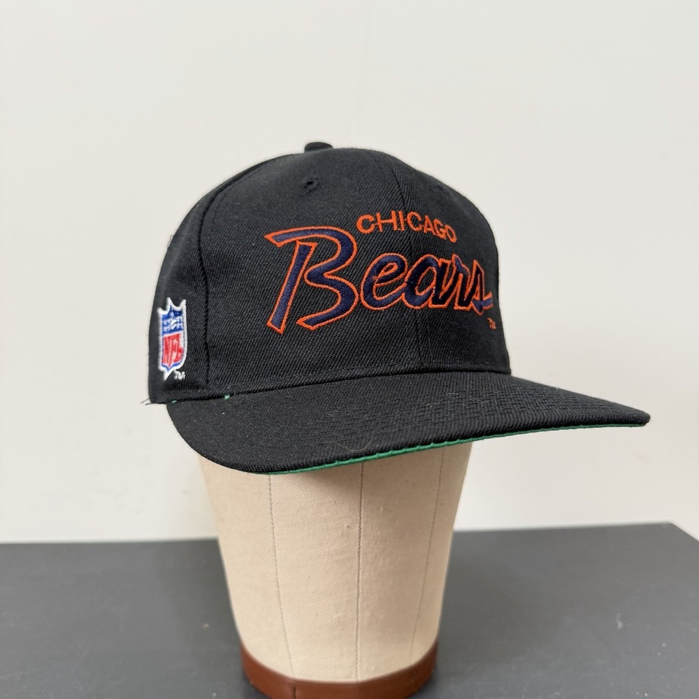 Vtg Chicago Bears Sports Specialties Script Hat Black Wool Snapback 90s NFL Cap